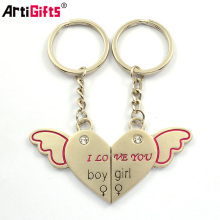 Wholesale Promotion Custom Design Your Own Metal Magnetic Angel Pair Keychain Couple